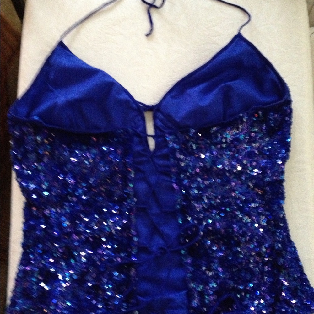 Blue Sequins Halter, Draw String In Back (Vintage) - image 3